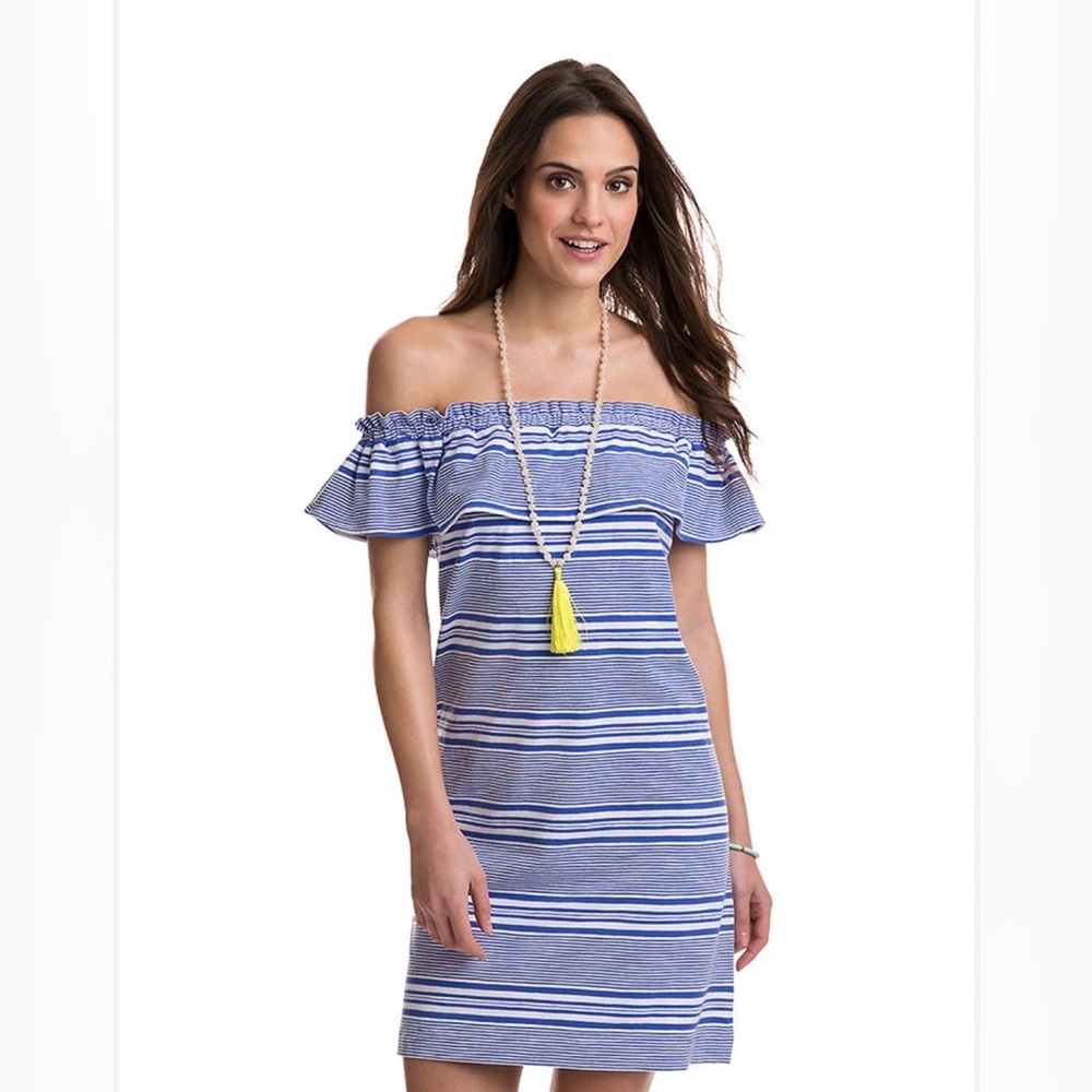 Vineyard Vines Striped Off Shoulder Mini Dress in Women’s Small